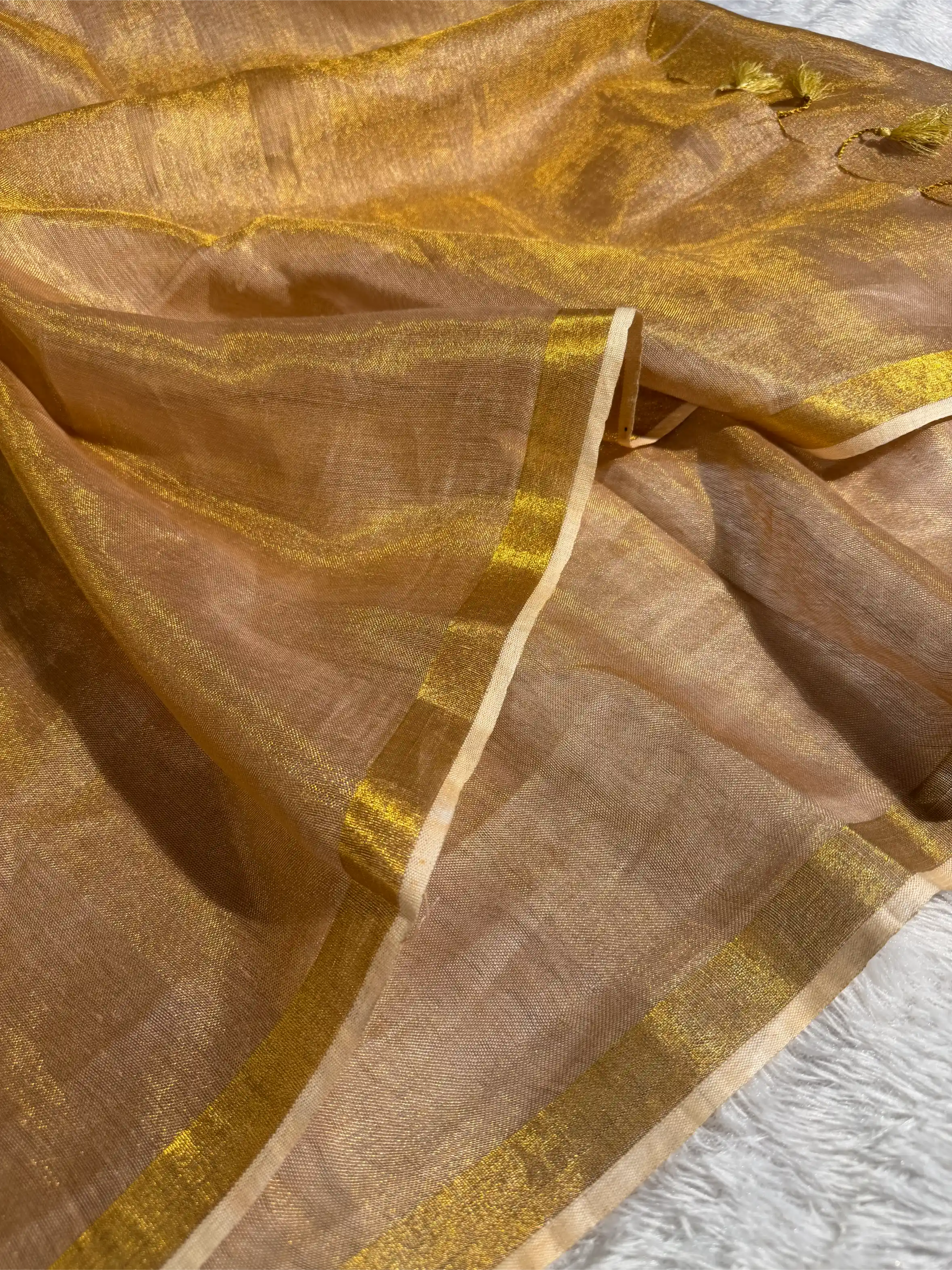 Light Gold Linen Tissue Silk Banarasi Saree