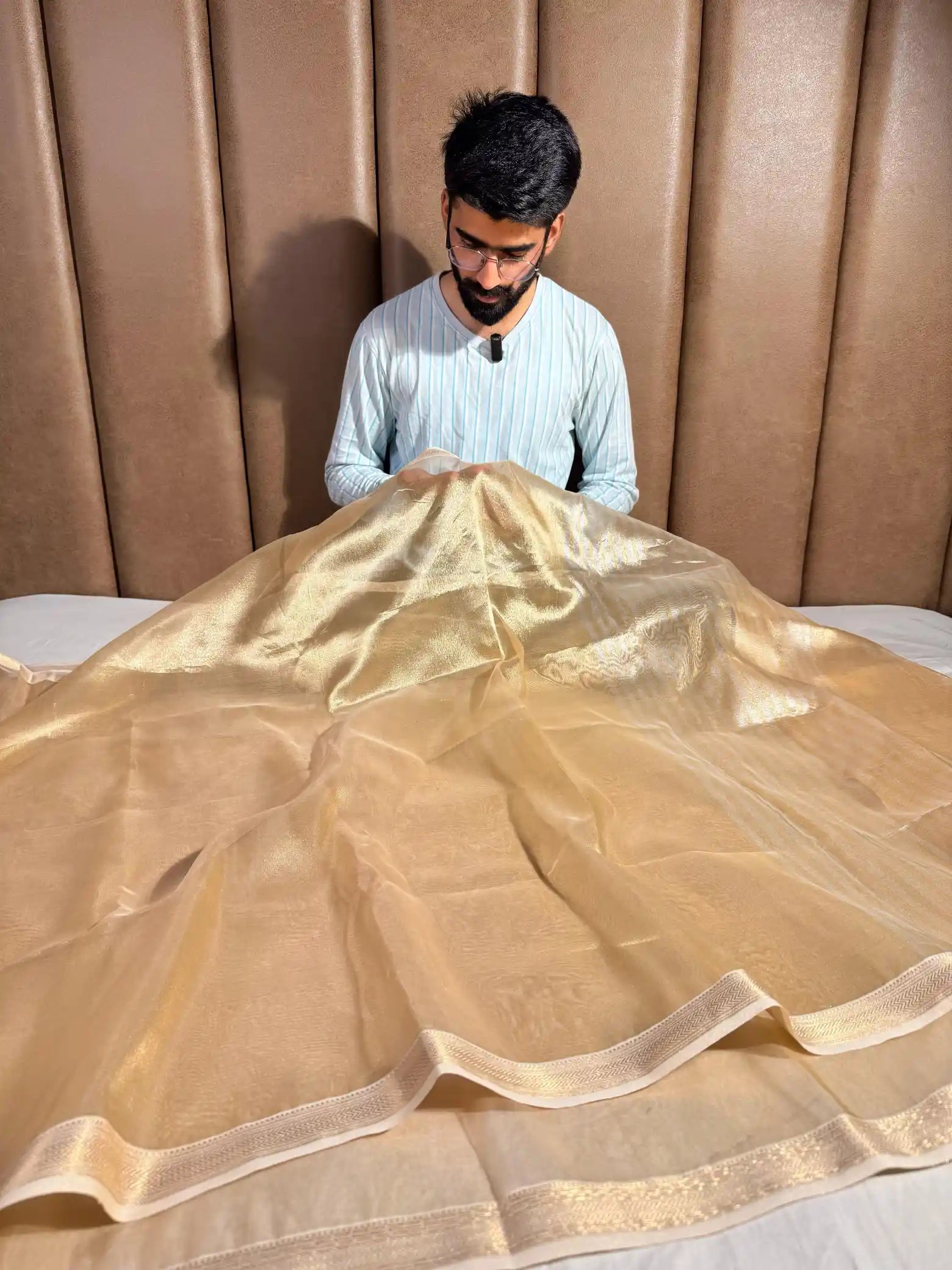 Light Gold Pure Tissue Silk Banarasi Saree