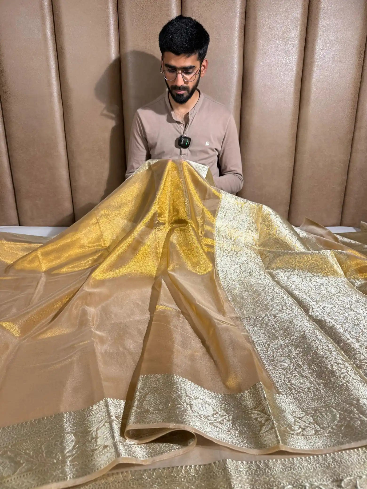 Light Gold Tissue Silk Banarasi Saree
