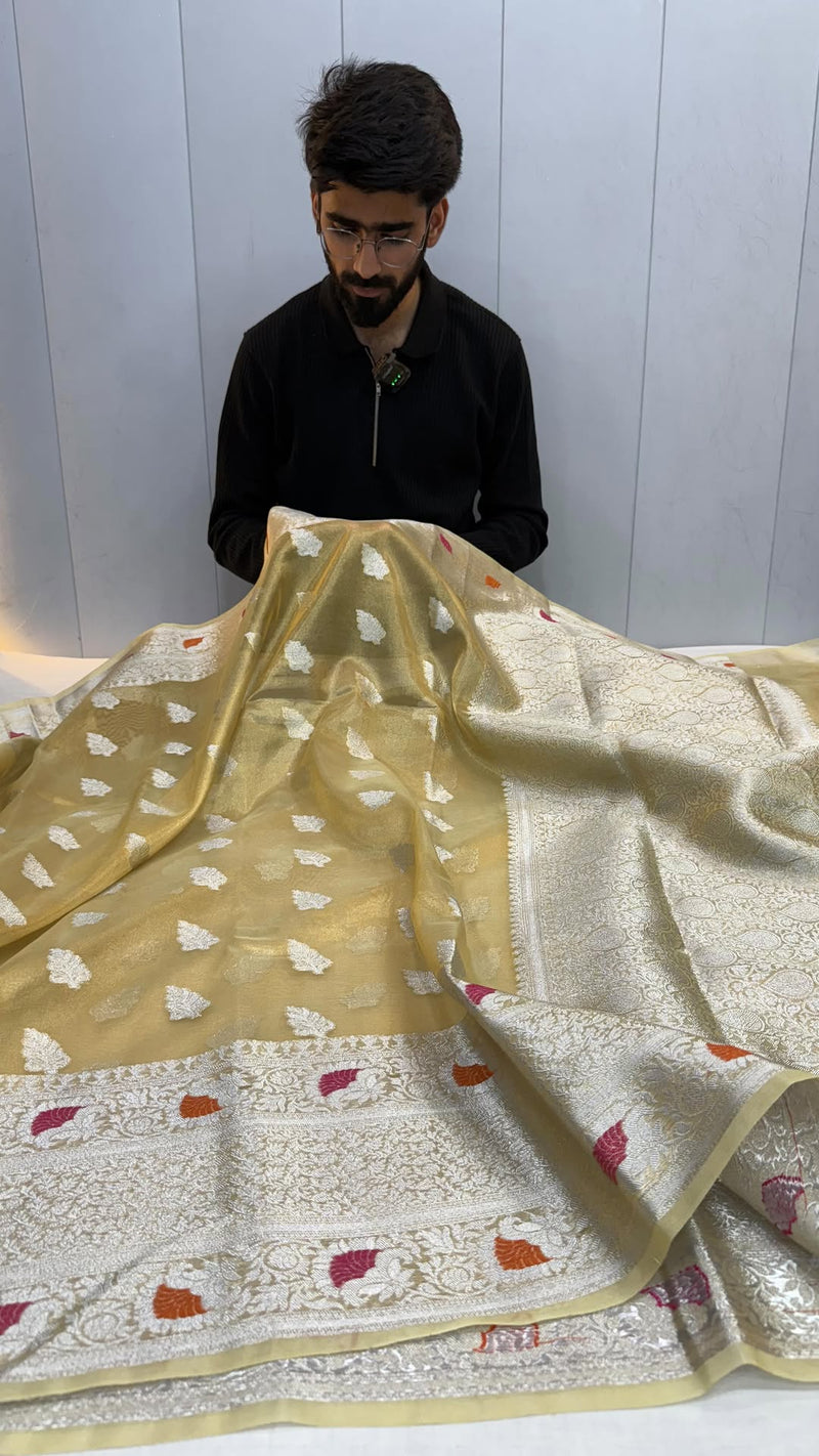 Light Gold Tissue Silk Jacquard Weave Banarasi Saree 