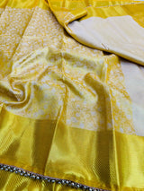 Light Golden Kanjeevaram Tissue Silk Moti Less Attached Banarasi Saree