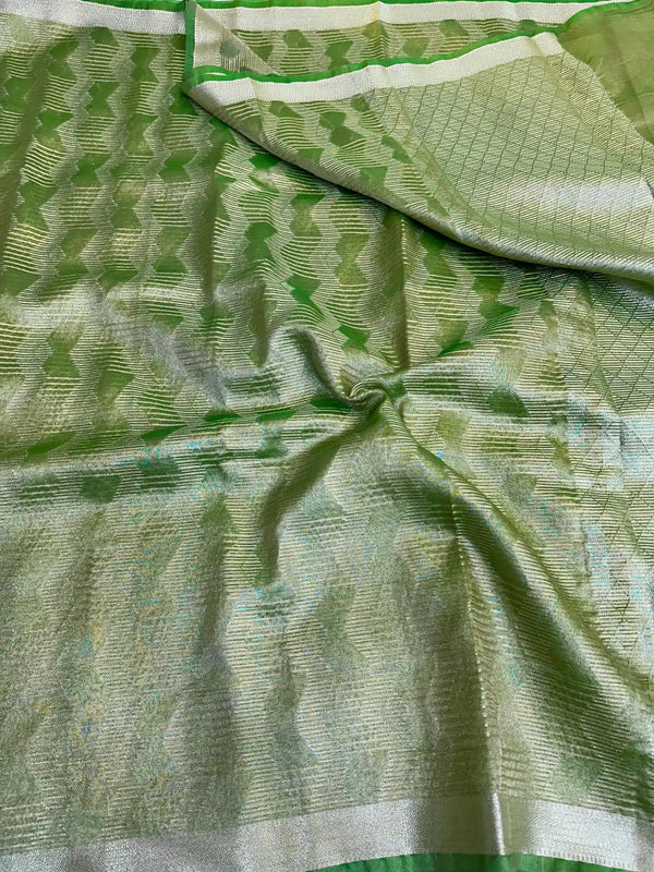 Light Green Soft Tissue Abstract Weave Saree