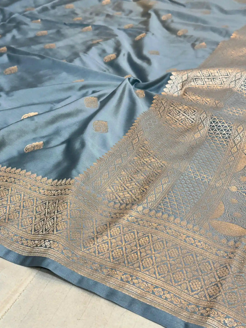 Light Grey Premium Mashru Katan Saree 