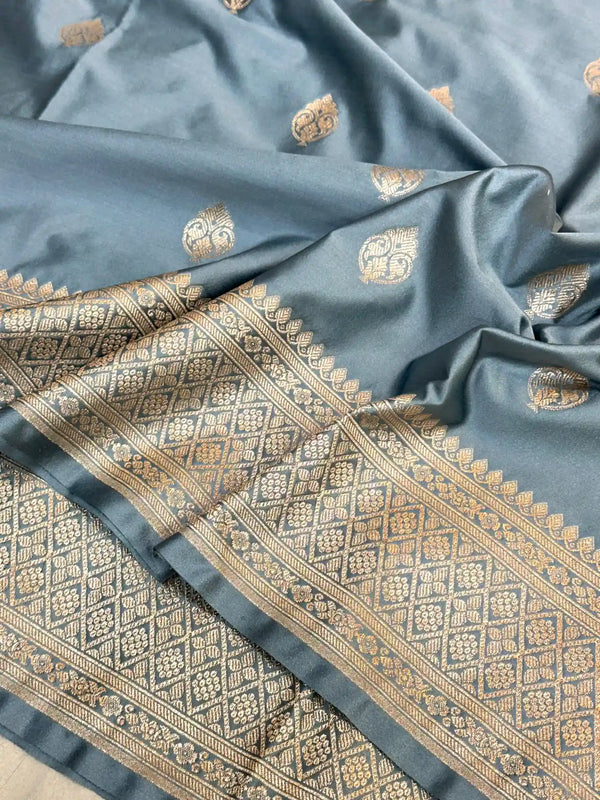 Light Grey Premium Mashru Katan Saree 