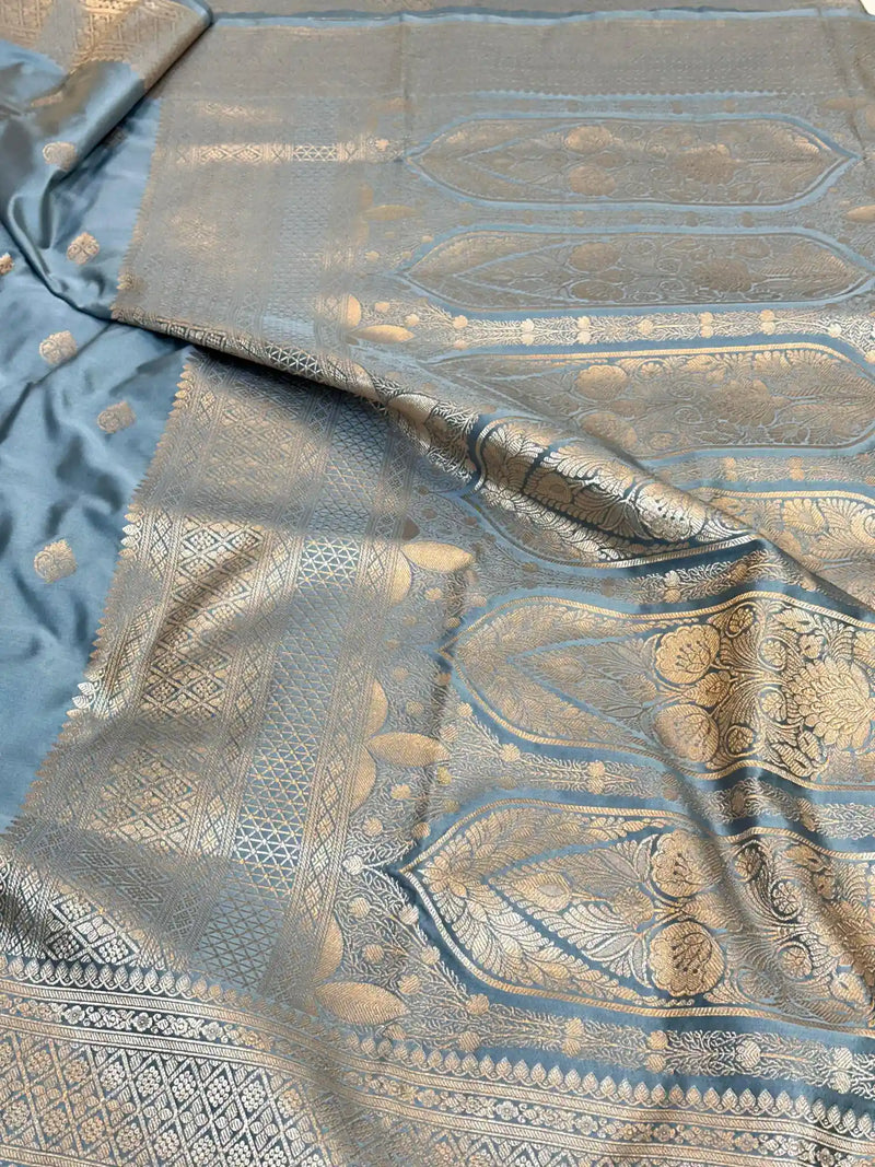 Light Grey Premium Mashru Katan Saree 