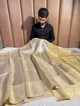 Light Ivory Embossed Tissue Silk Banarasi Saree