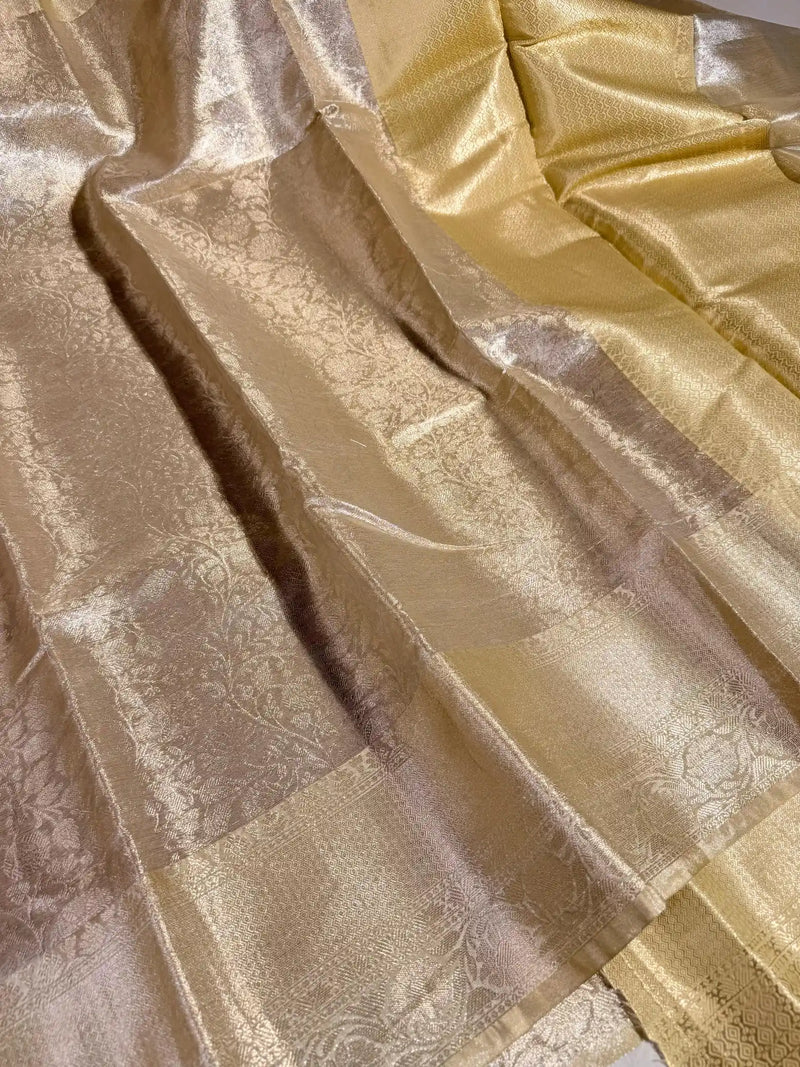 Light Ivory Embossed Tissue Silk Banarasi Saree