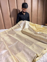 Light Ivory Embossed Tissue Silk Banarasi Saree