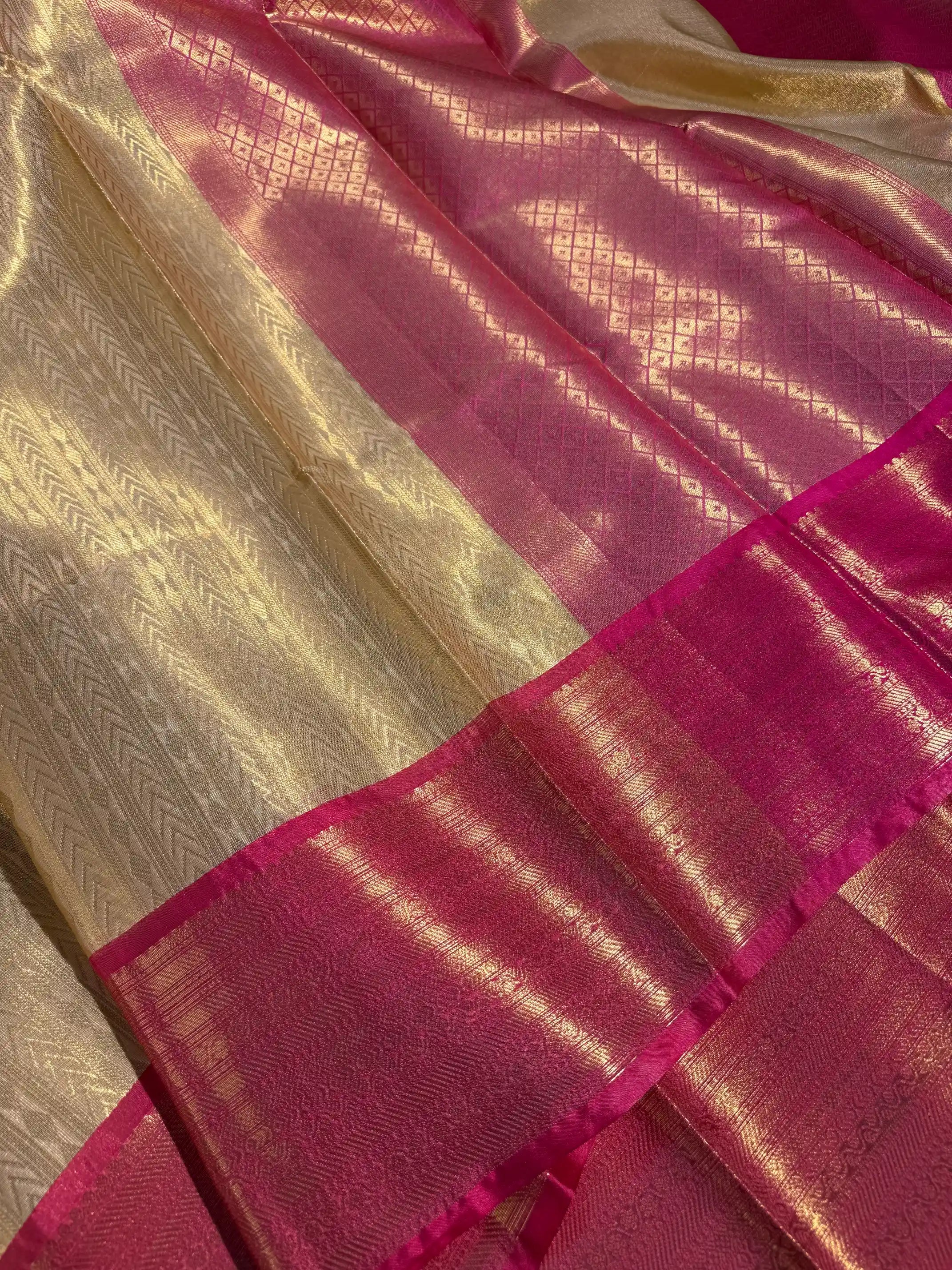 Light Ivory Gold Kanjivaram Brocade Tissue Silk Saree