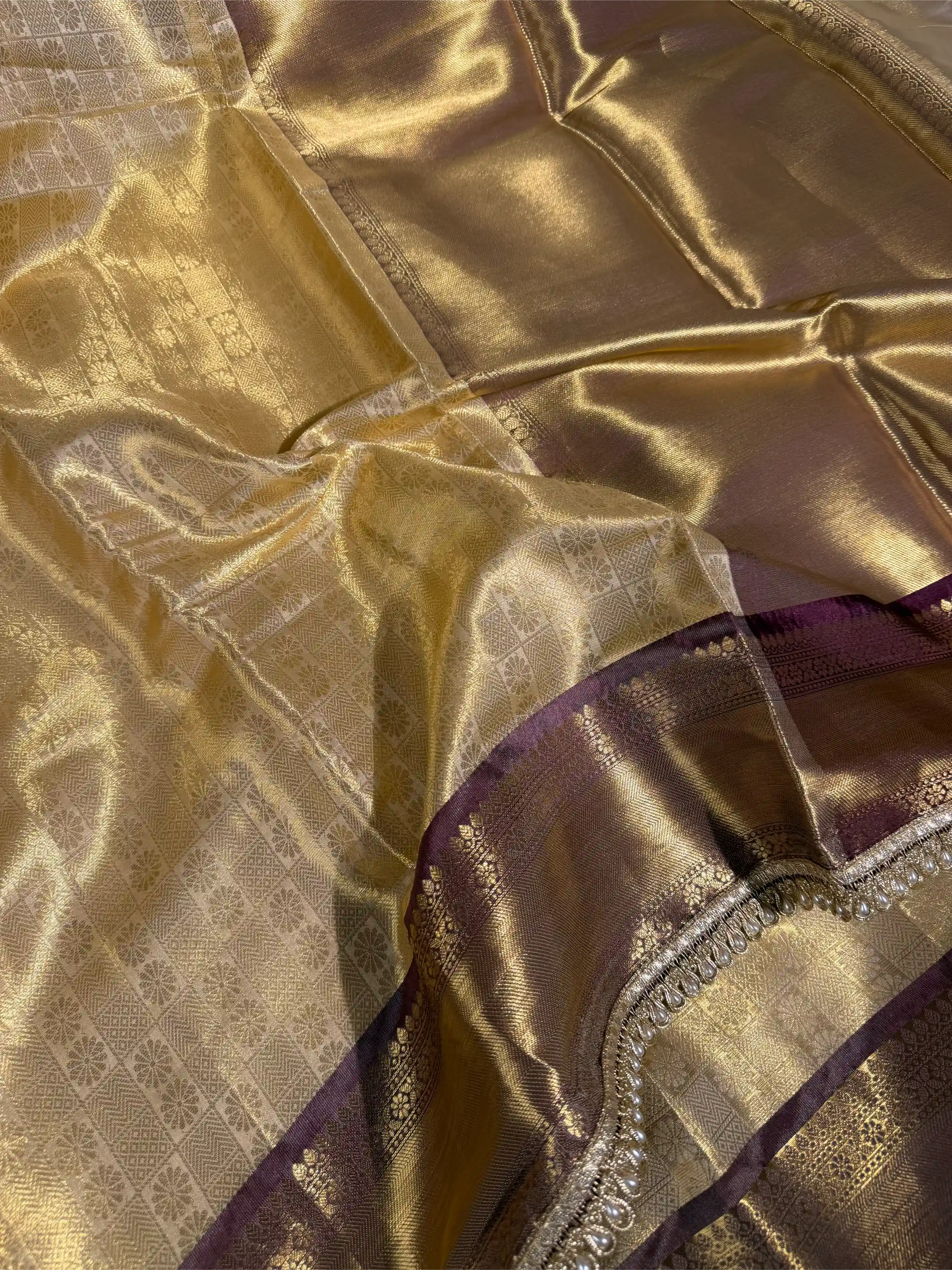 Light Ivory Kanjivaram Tissue Silk Embossed Designer Banarasi Saree