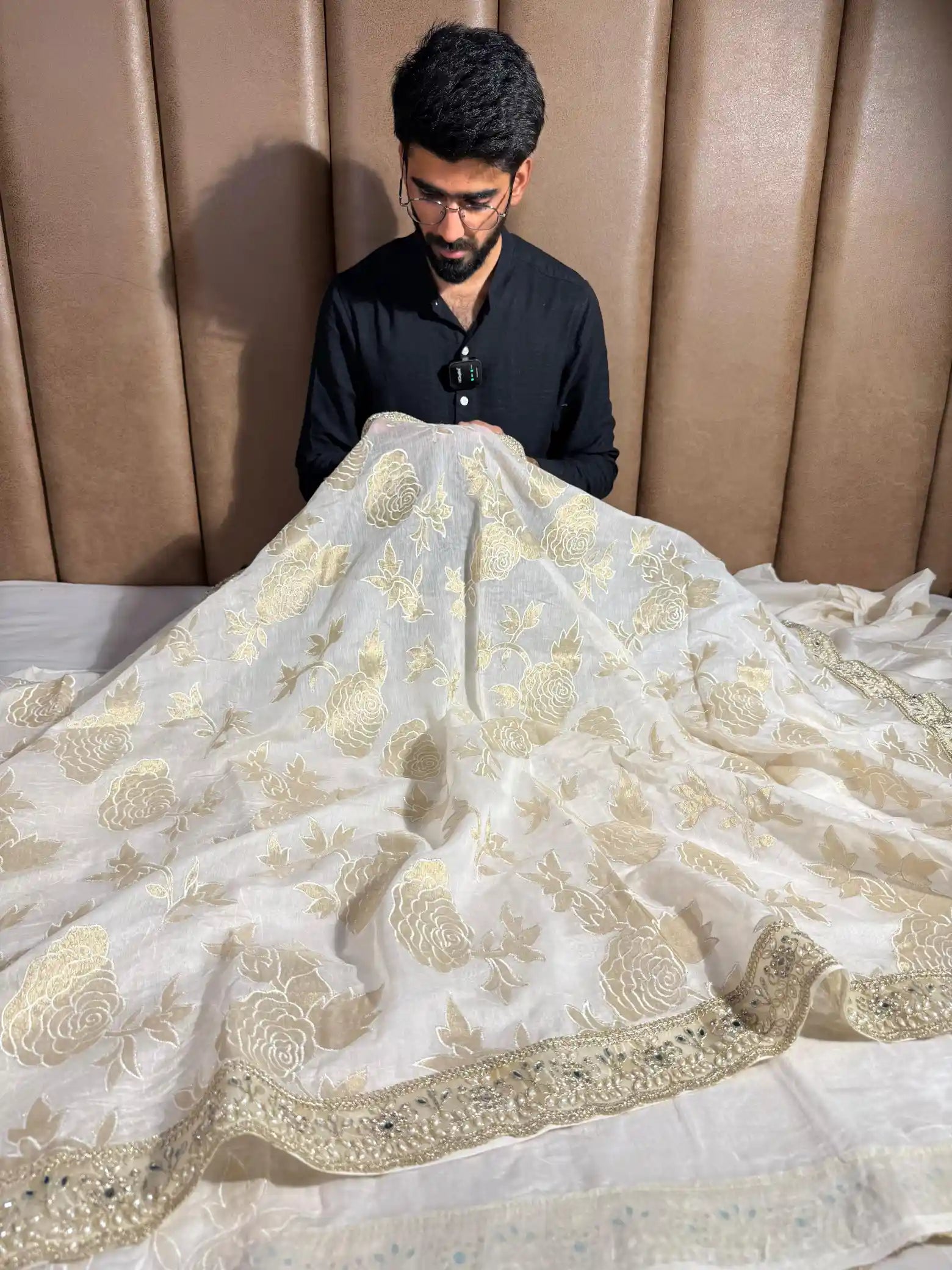 Light Ivory Pure Mul Chanderi Silk Hand Pasted Cutwork Zari Buta Saree