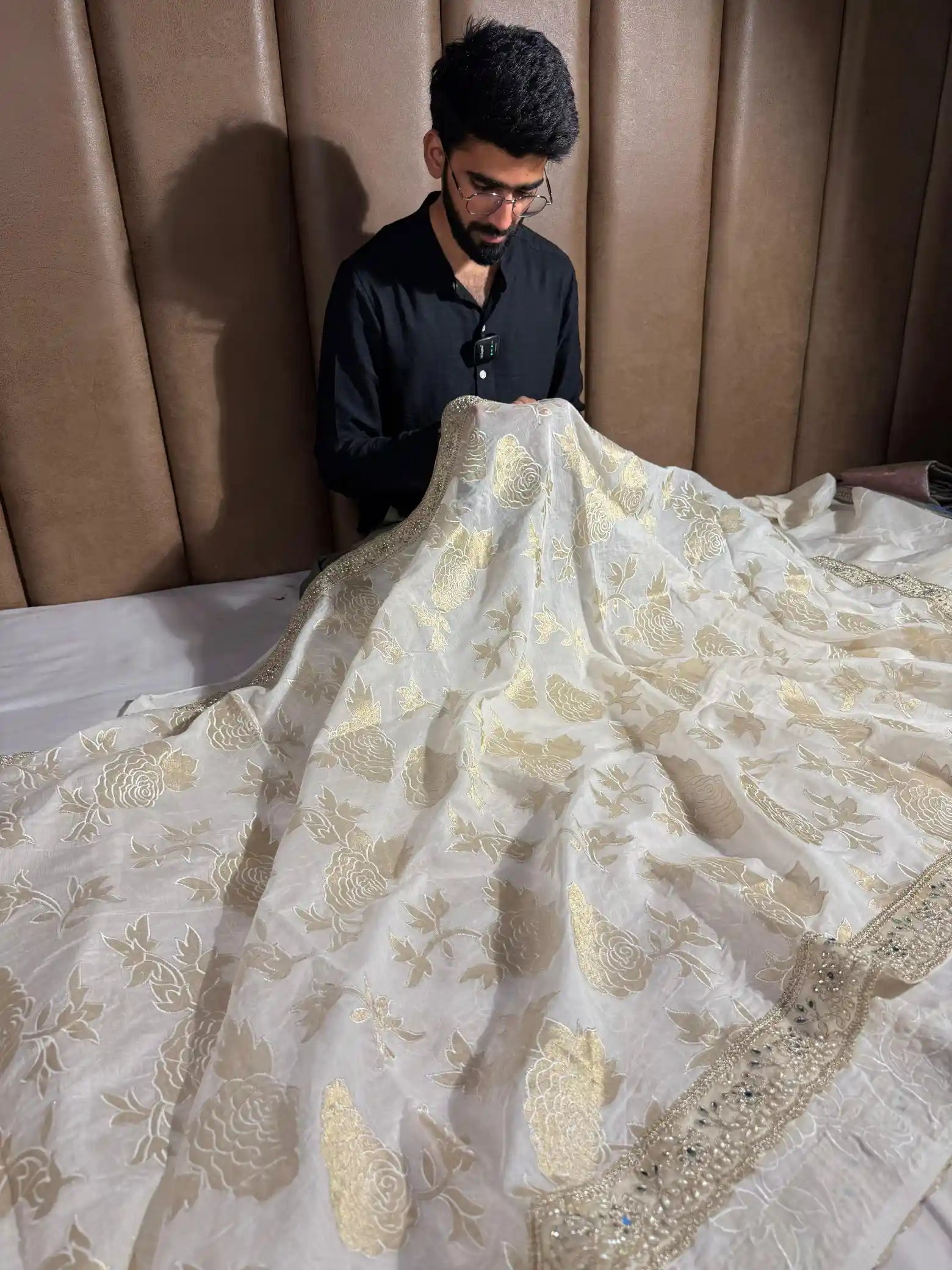 Light Ivory Pure Mul Chanderi Silk Hand Pasted Cutwork Zari Buta Saree