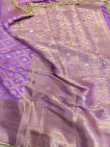 Light Lavender Chiniya Silk Lace Attached Banarasi Saree