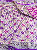 Light Lavender Hand Brush Dyed Chiffon Khaddi Banarasi Saree