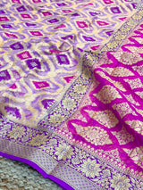 Light Lavender Hand Brush Dyed Chiffon Khaddi Banarasi Saree