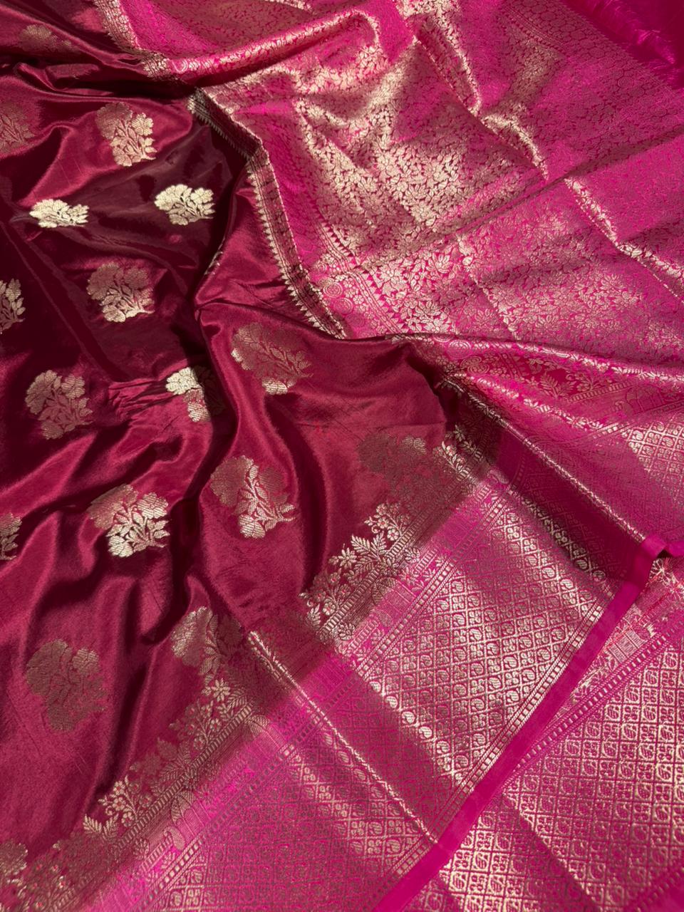 Light Maroon Chinia Silk Traditional Buta Banarasi Saree
