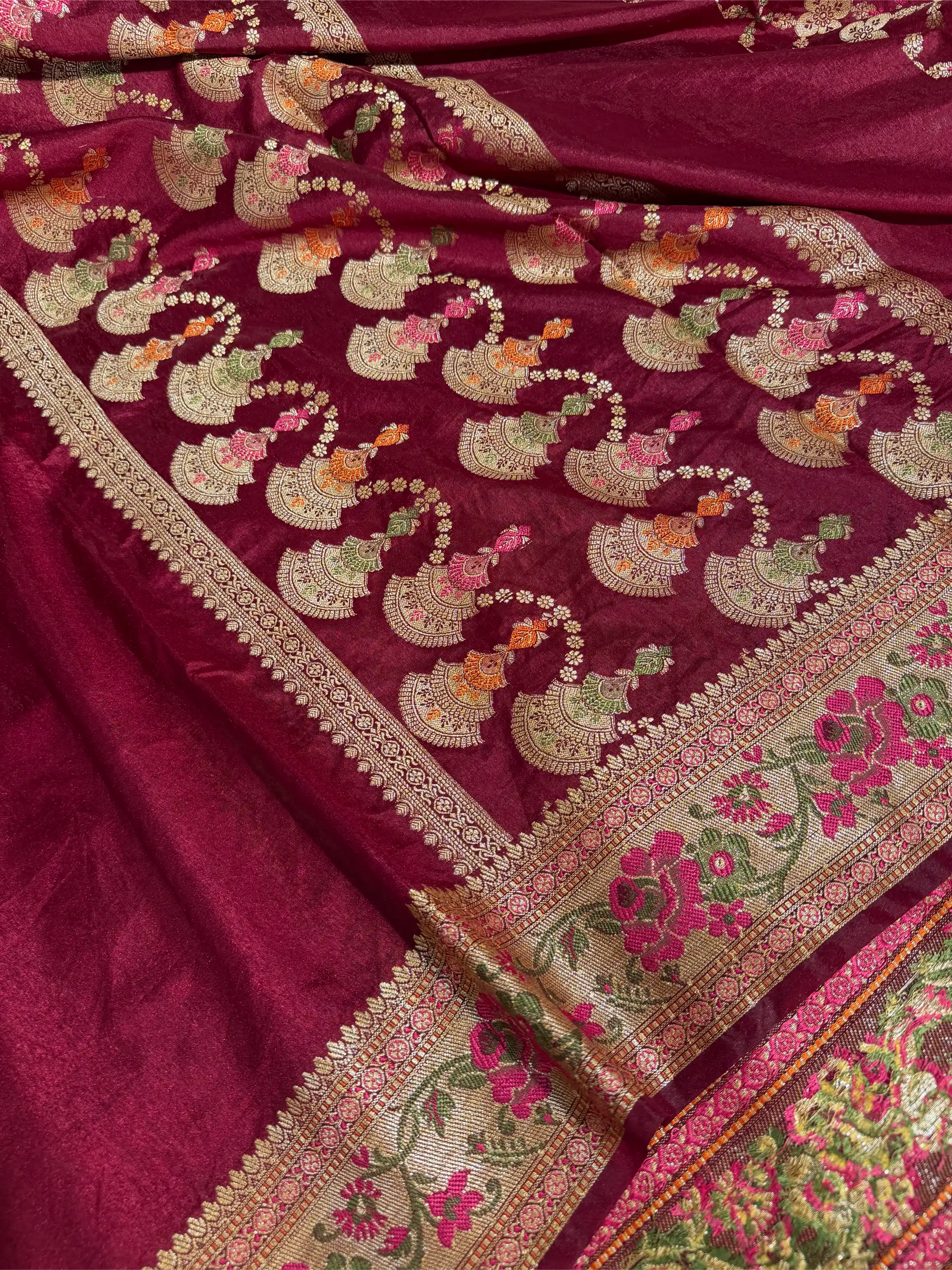 Light Maroon Georgette Silk Meenakari Banarasi saree