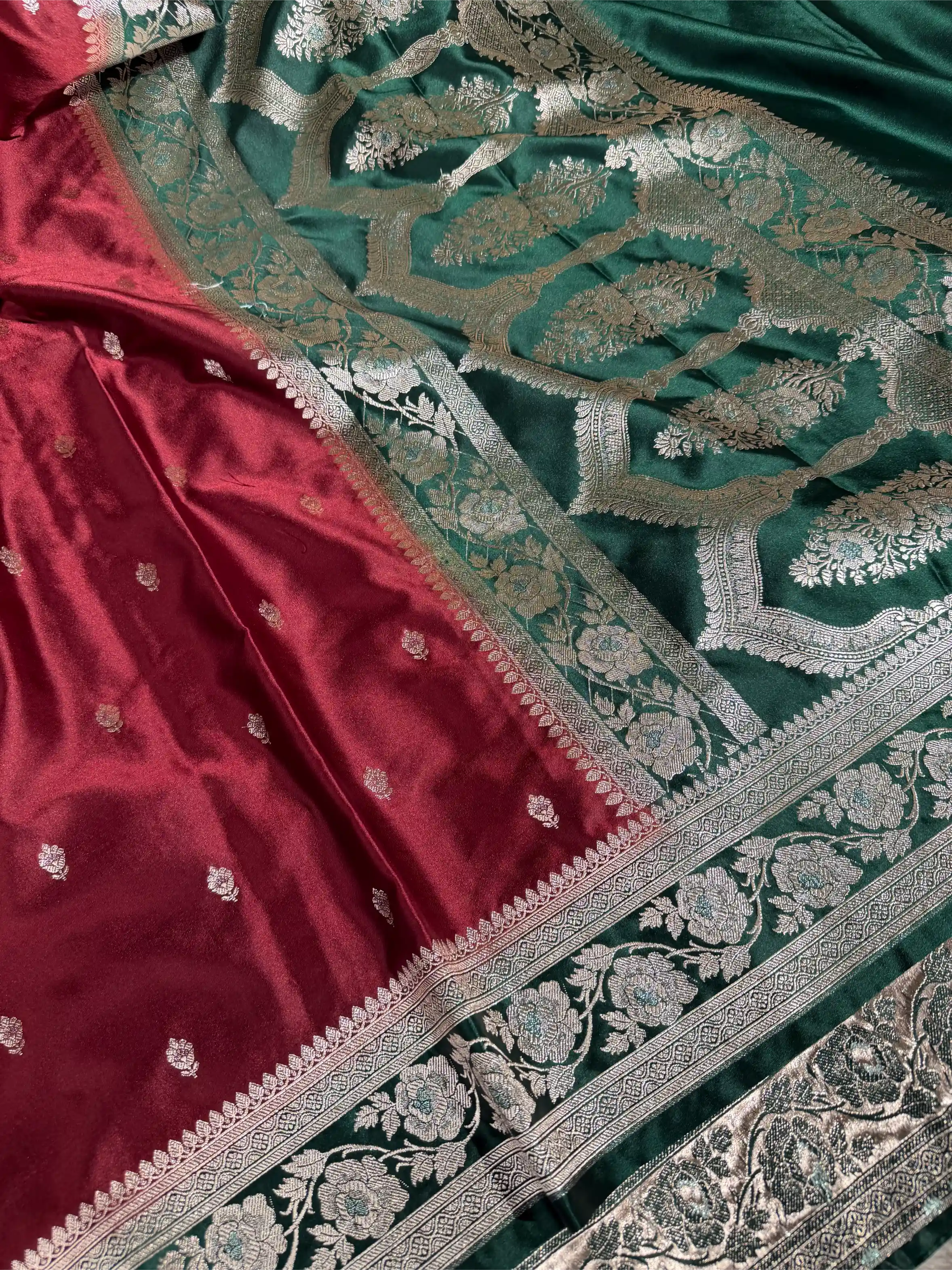 Light Maroon Mashru Katan Silk Eccentric Buti Banarasi Saree