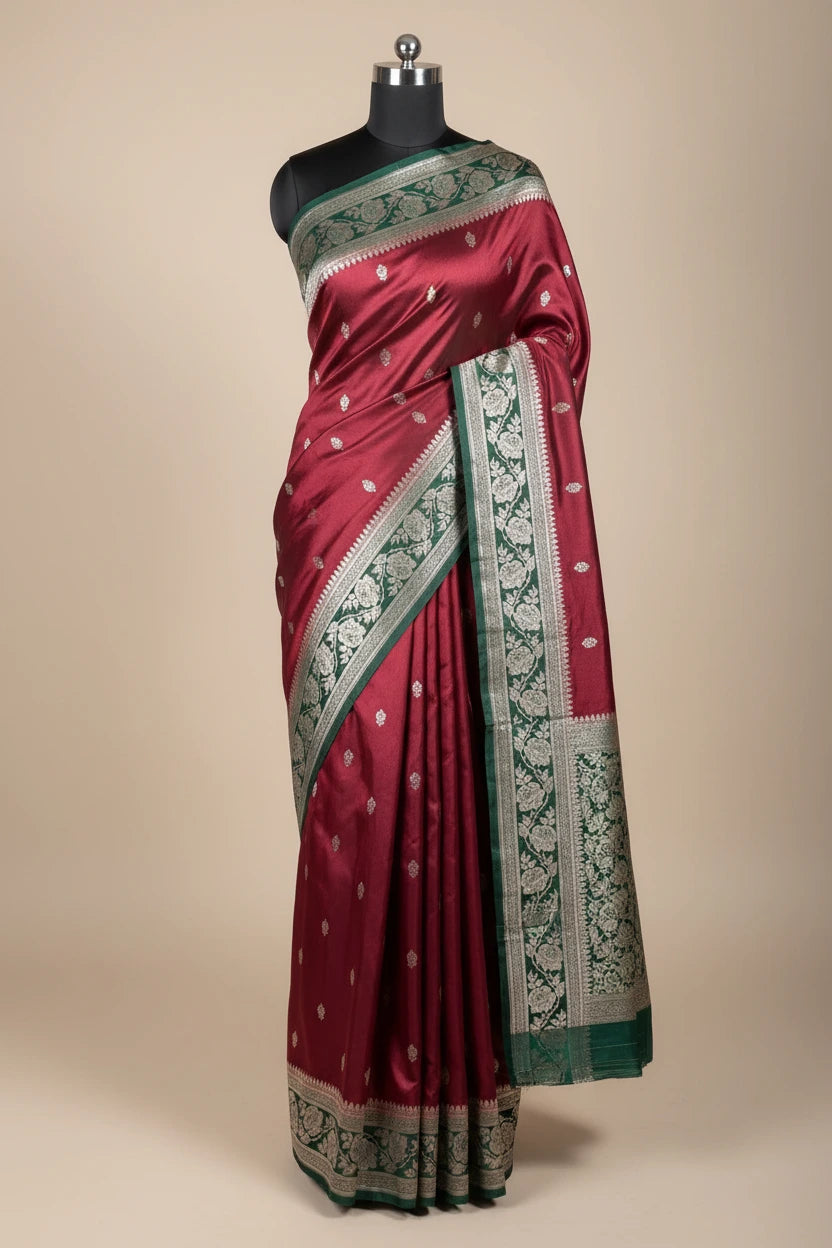 Light Maroon Mashru Katan Silk Eccentric Buti Banarasi Saree