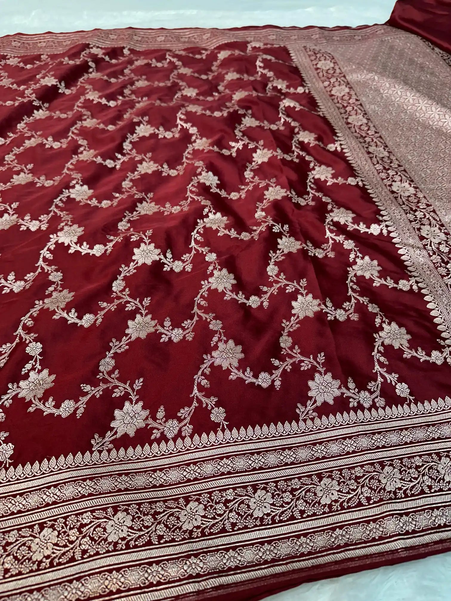 Light maroon eccentric Mashru katan silk saree