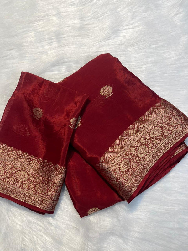 Light Maroon Premium Viscose Crepe Silk Banarasi Saree