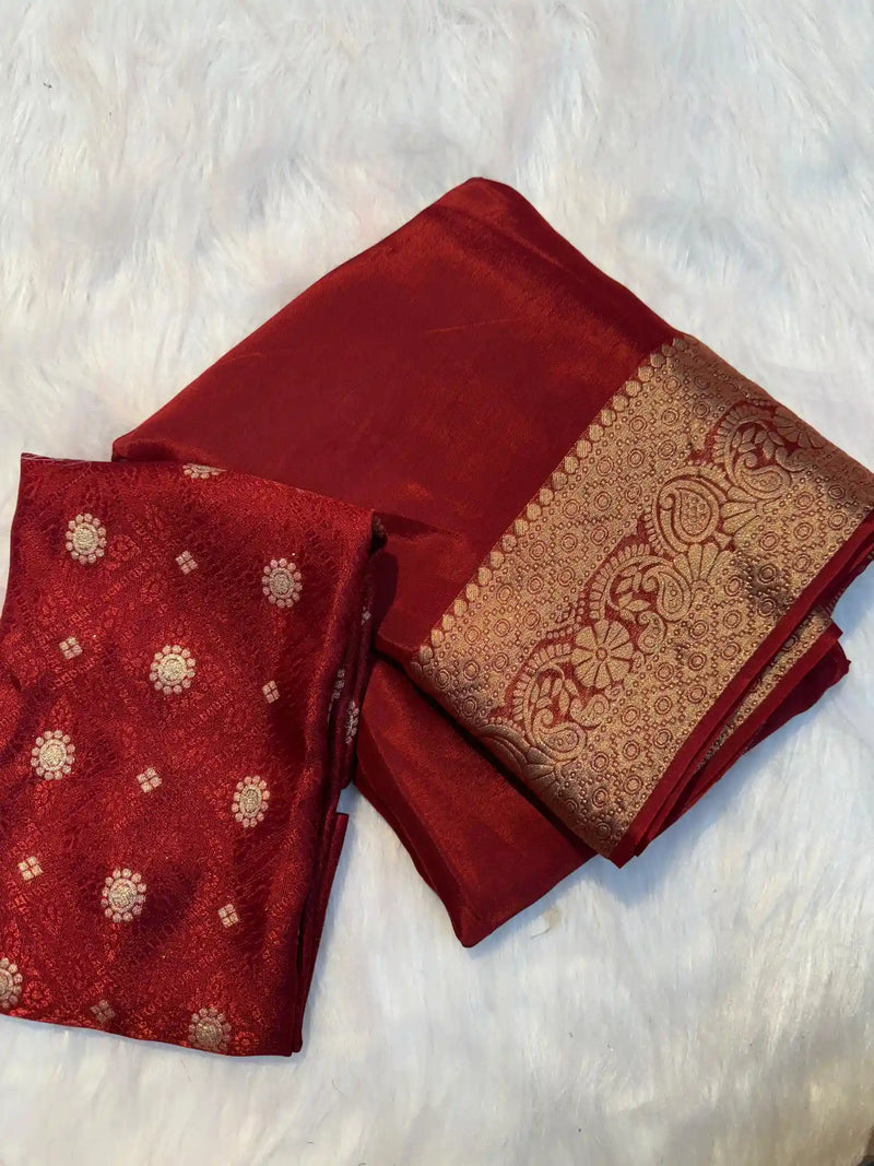 Light Maroon Premium Viscose Crepe Silk Banarasi Saree