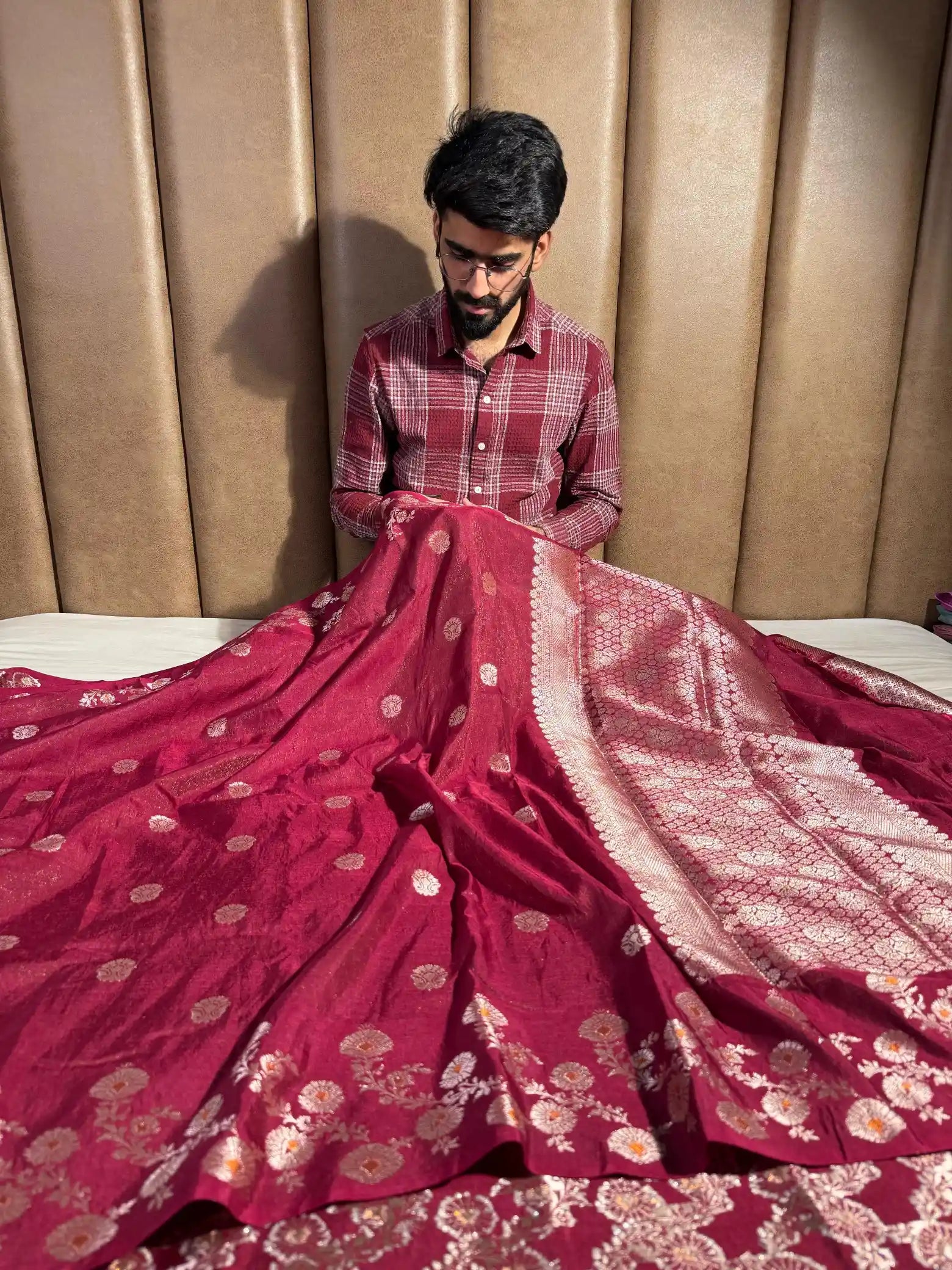 Light Maroon Tissue Viscose Silk Banarasi Saree