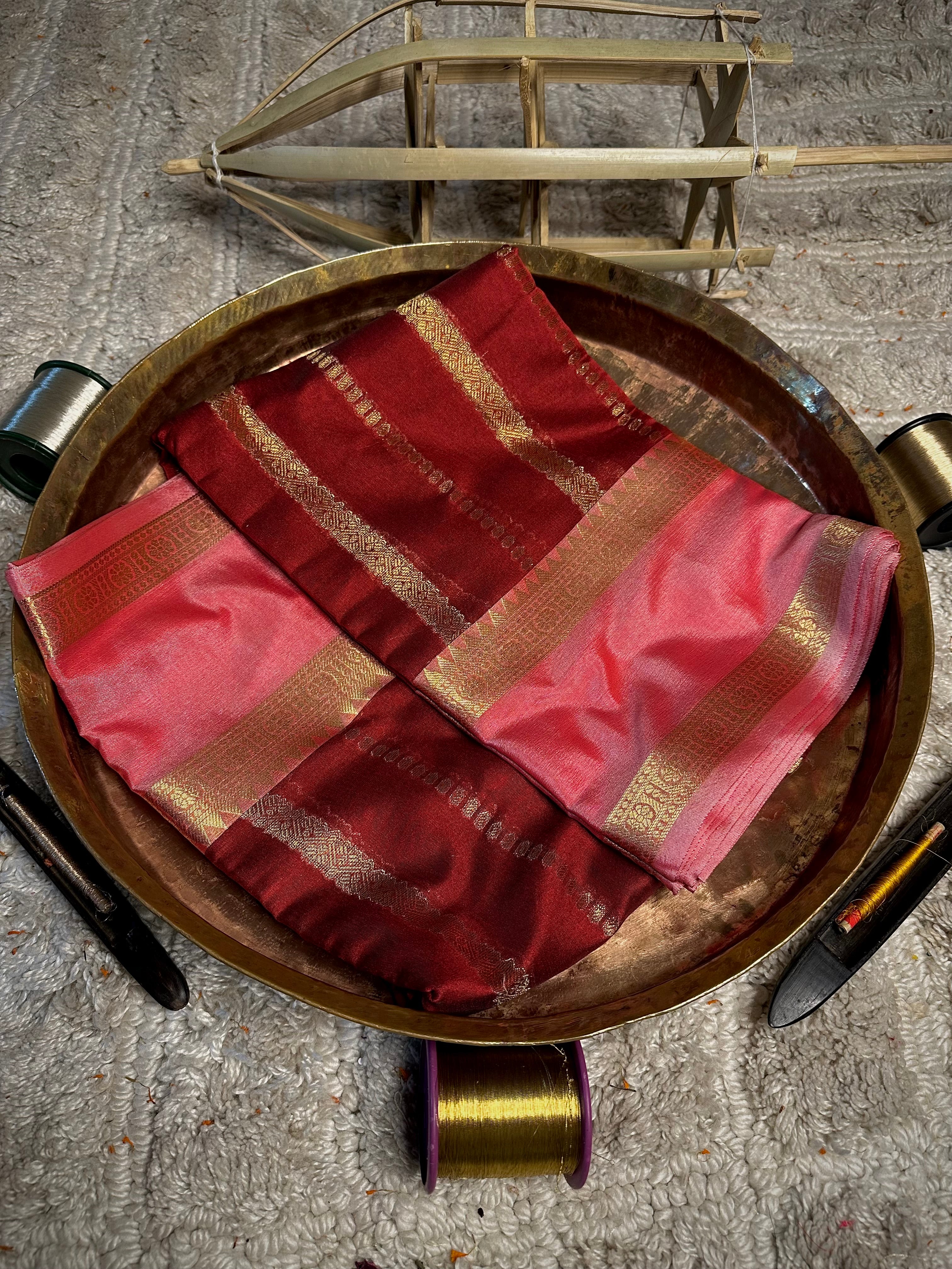 Light Maroon Traditional Weave Cotton Banarasi Saree