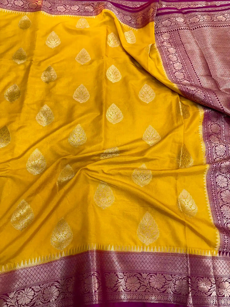 Light Mustard Chiniya Silk Banarasi Saree