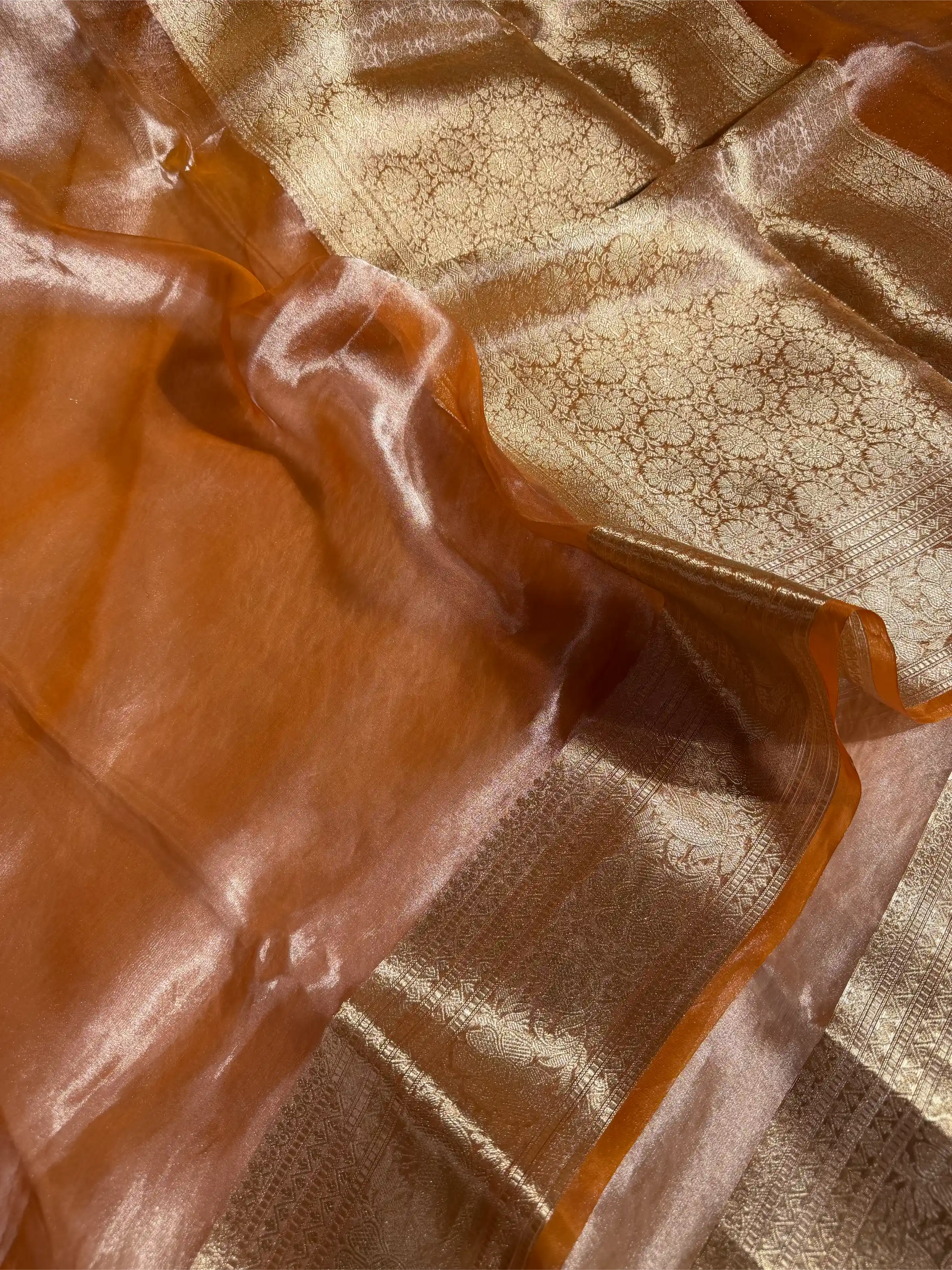 Light Orange Pure Tissue Silk Jacquard Banarasi Saree