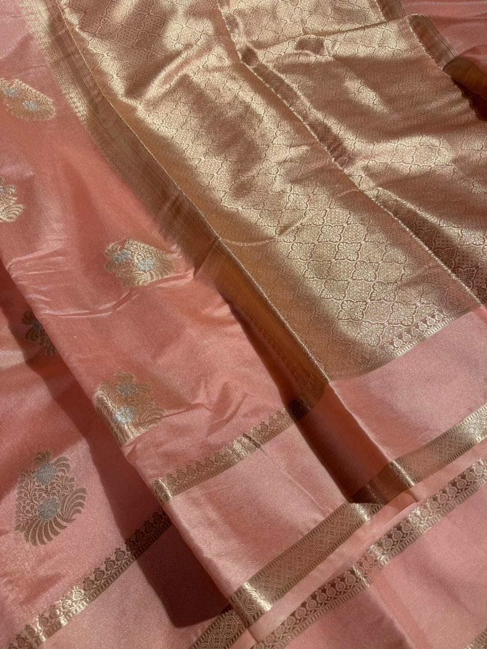 Light Peach Chinia Silk Traditional Weave Banarasi Saree