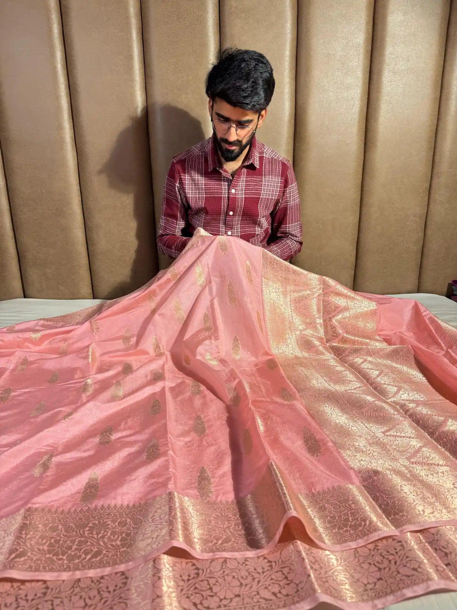 Light Peach Chiniya Silk Traditional Banarasi Saree