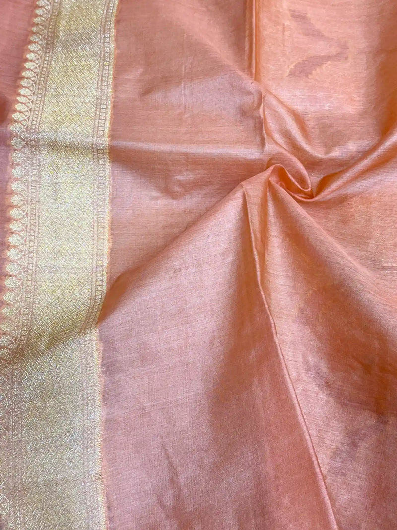 Light Peach Meenakari Pure Tussar Silk Saree