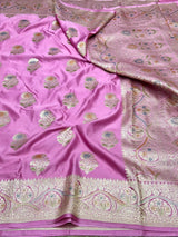 Light Pink Handbrush Painted Mashru Katan Silk Banarasi Saree 