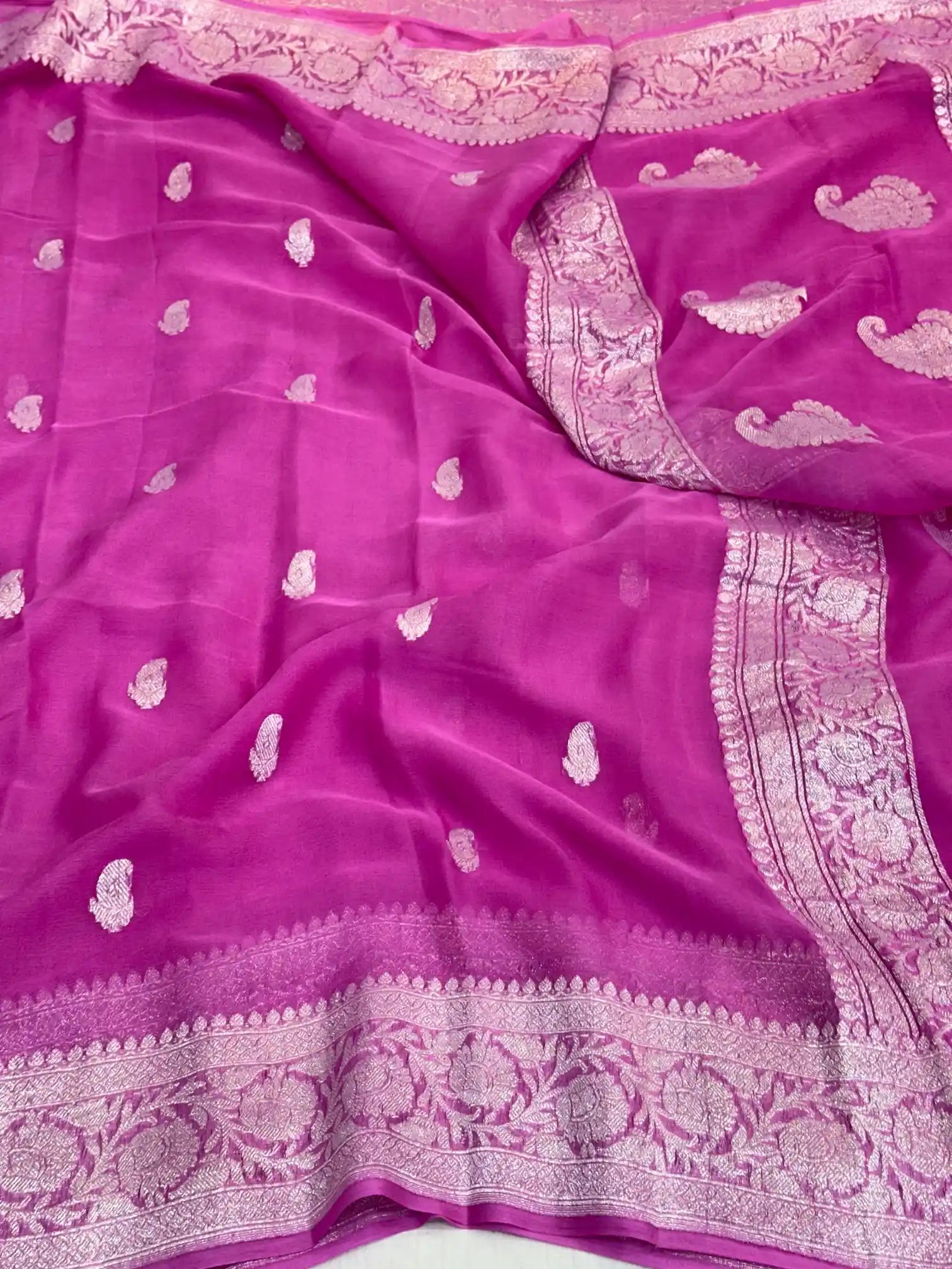 Light Pink Handwoven Pure Khaddi Chiffon Banarasi Saree