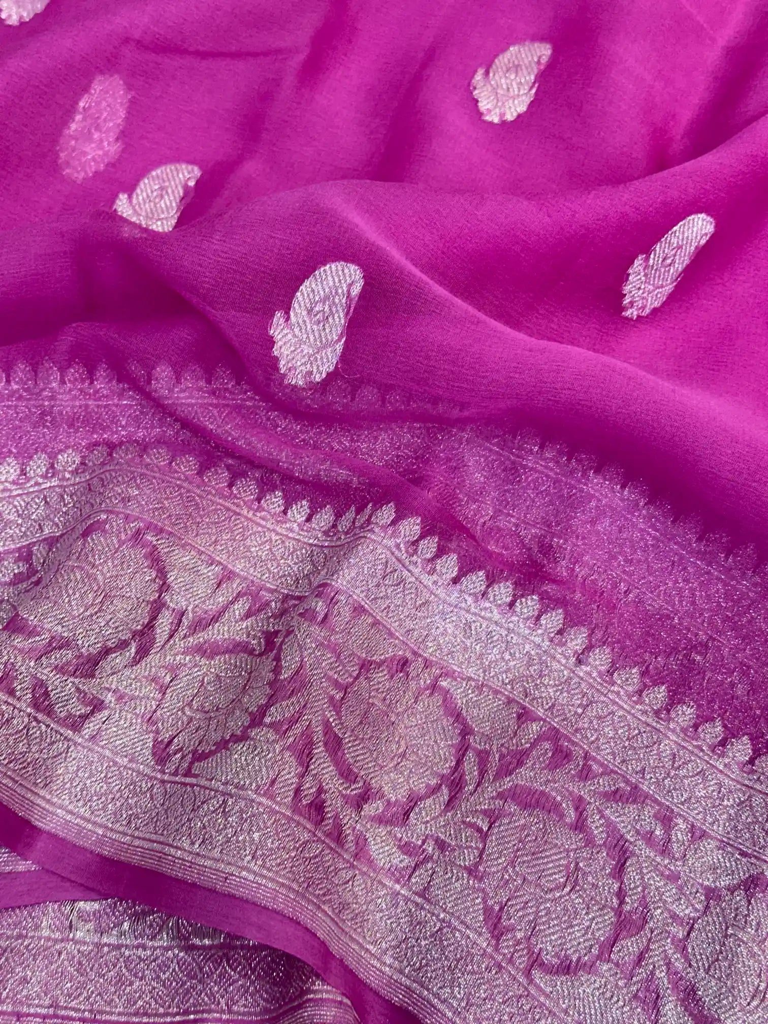 Light Pink Handwoven Pure Khaddi Chiffon Banarasi Saree