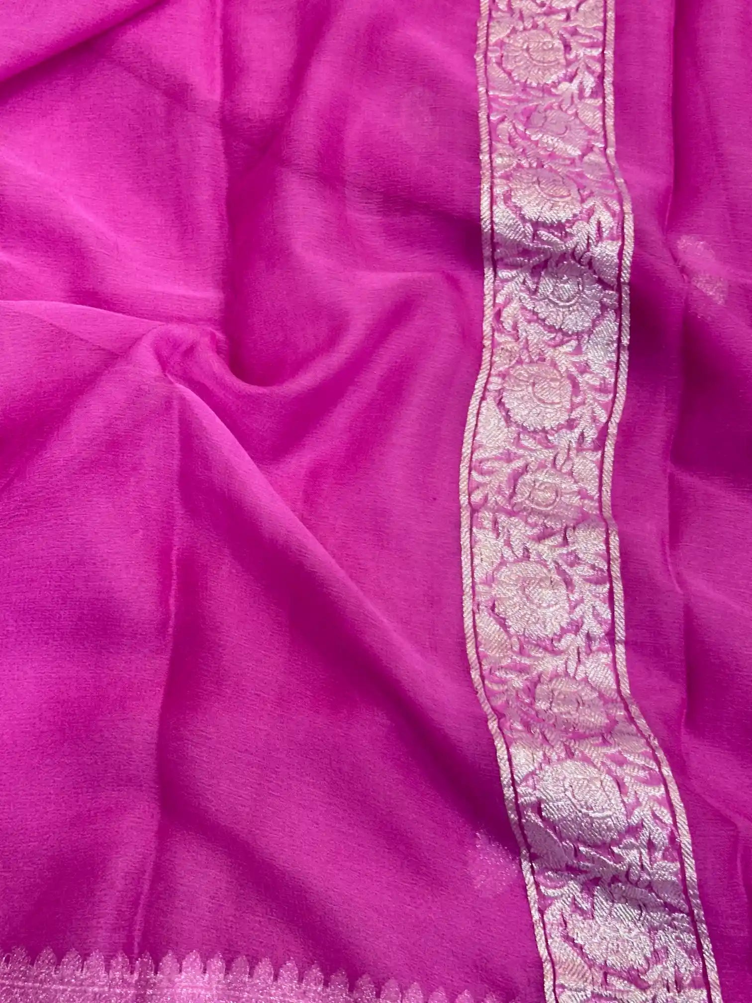 Light Pink Handwoven Pure Khaddi Chiffon Banarasi Saree