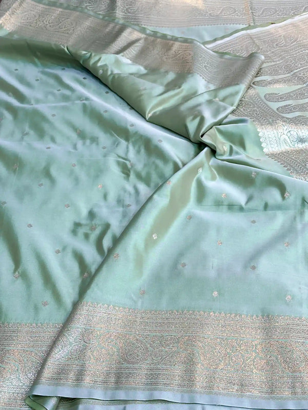 Light Pista Green Premium Mashru Katan Banarasi Saree