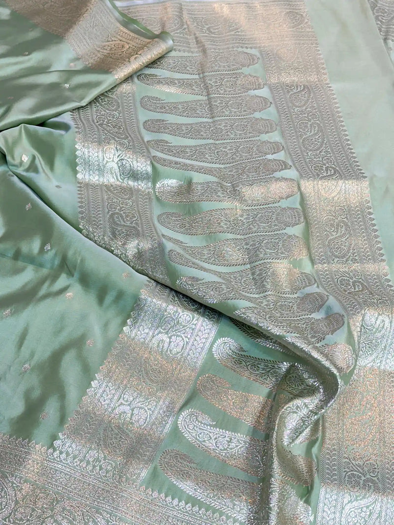 Light Pista Green Premium Mashru Katan Banarasi Saree