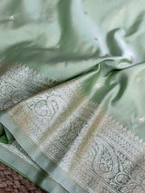 Light Pista Green Premium Mashru Katan Banarasi Saree