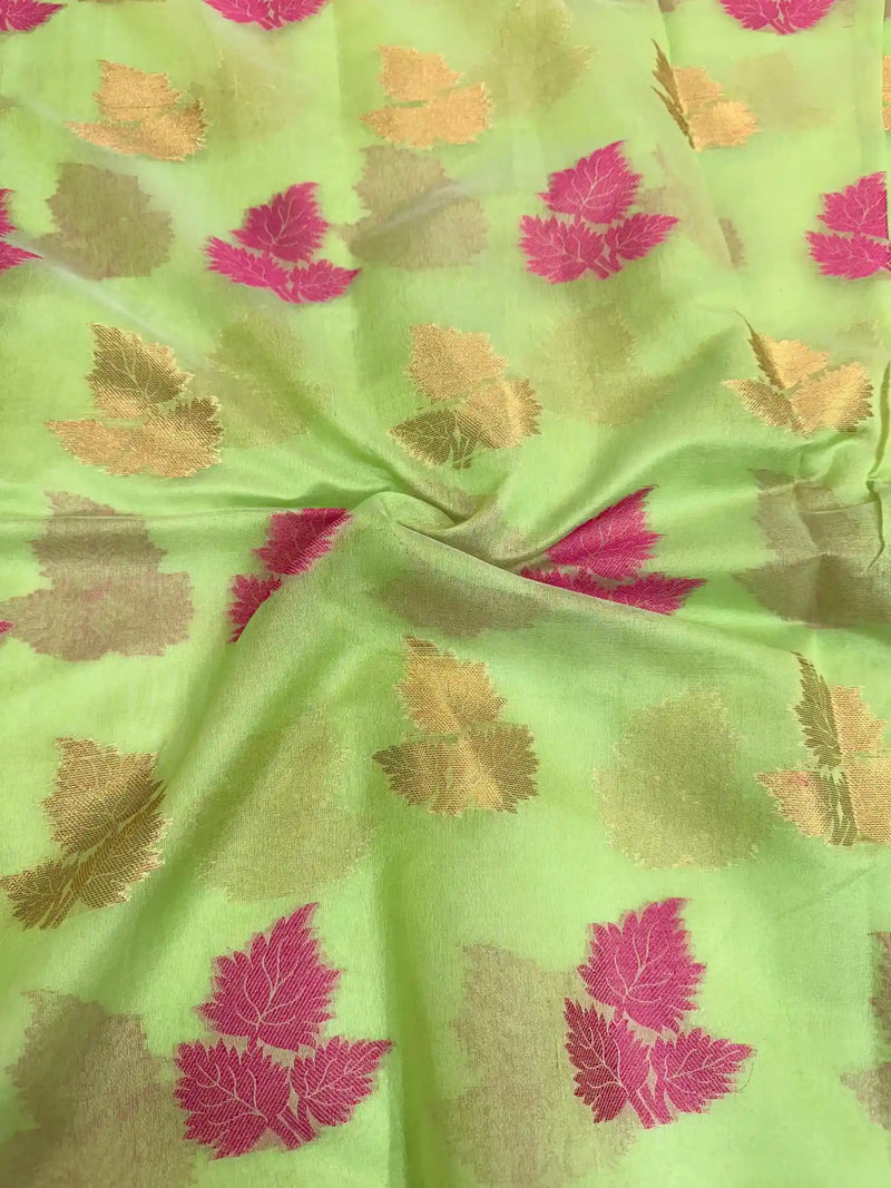 Light Pista Green Soft Cotton Silk Zari Banarasi Saree