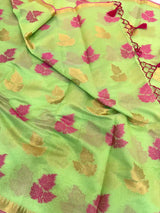 Light Pista Green Soft Cotton Silk Zari Banarasi Saree