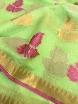 Light Pista Green Soft Cotton Silk Zari Banarasi Saree