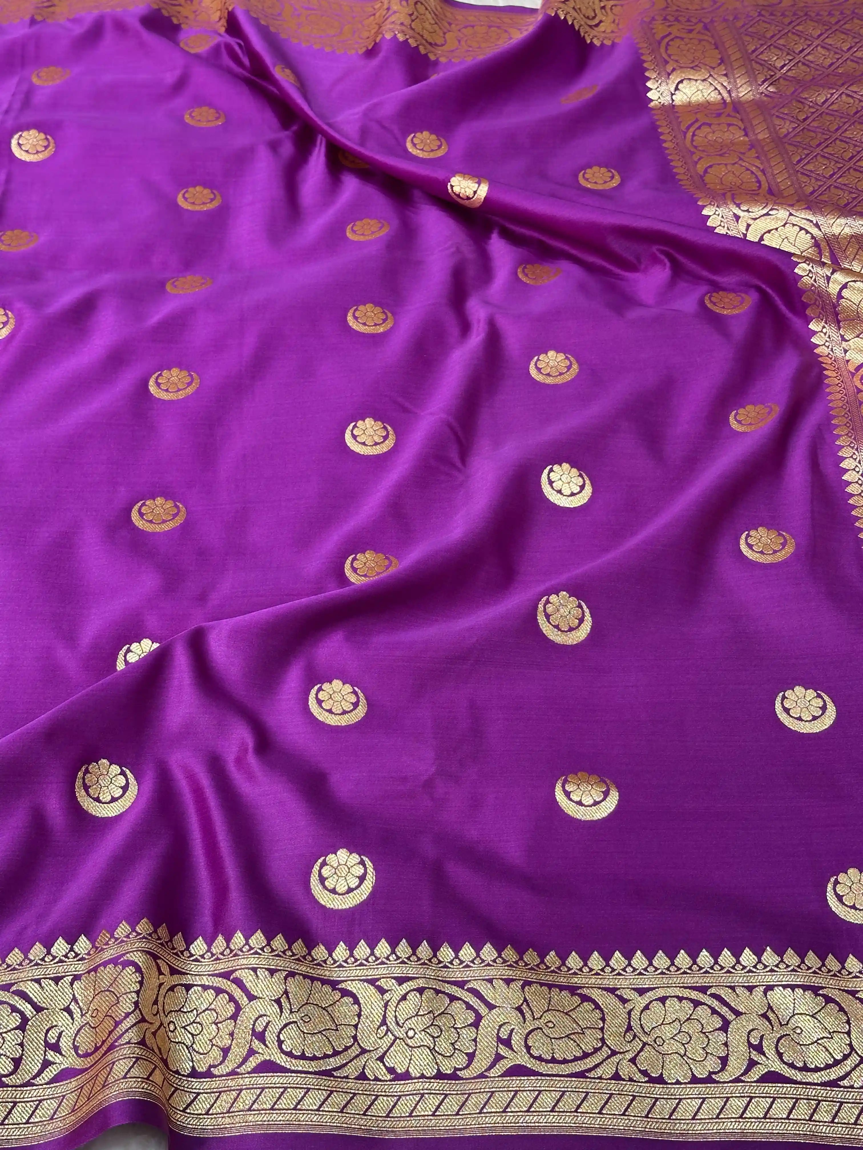 Light Purple Satin Silk Chand Tara Weave Banarasi Saree