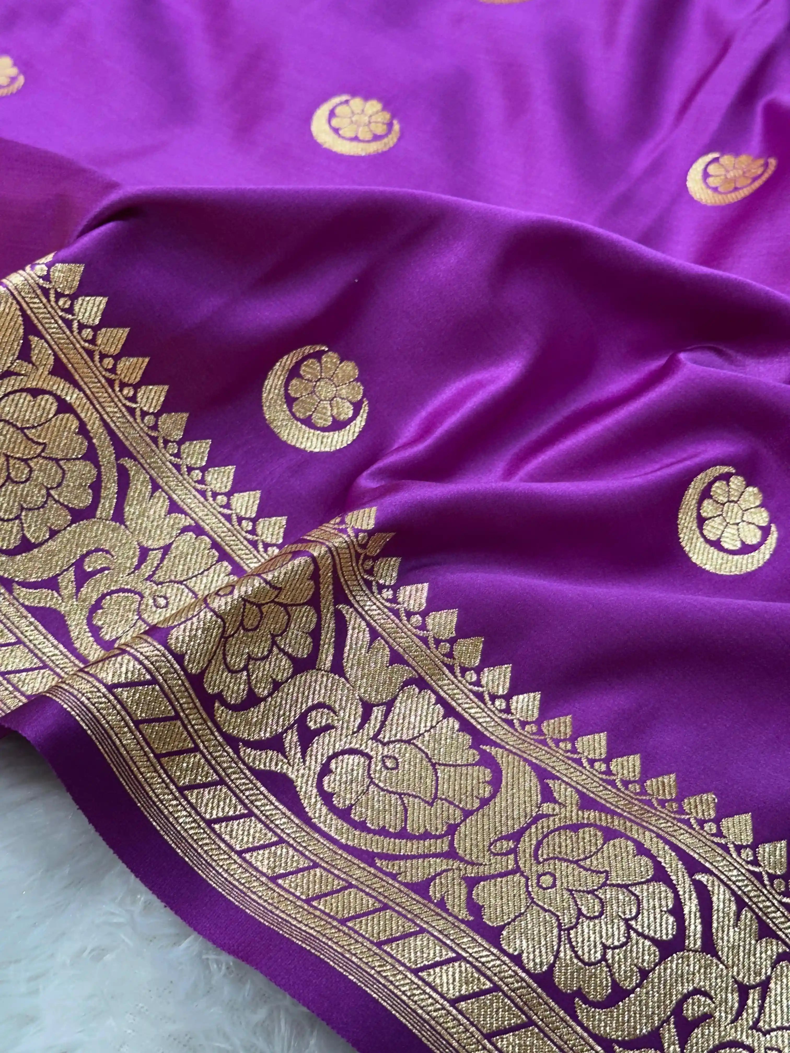 Light Purple Satin Silk Chand Tara Weave Banarasi Saree