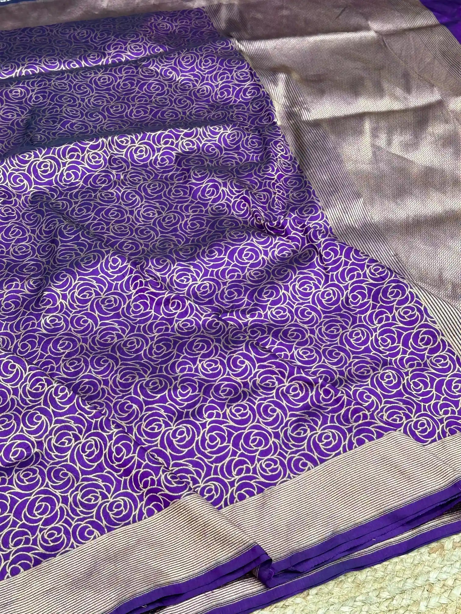 Light Purple Floral Embossed Pure Katan Silk Banarasi Saree