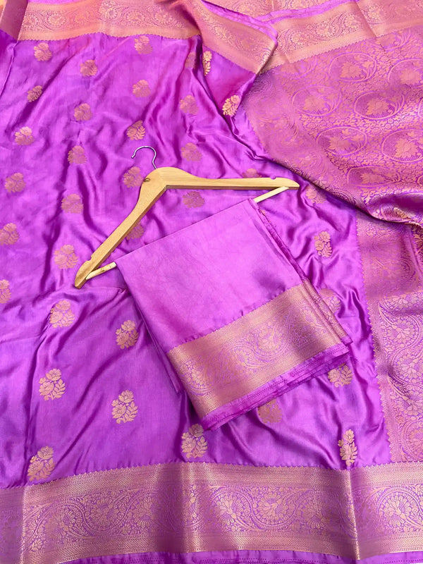 Light Purple Mashru Katan Zari Buta Banarasi Saree