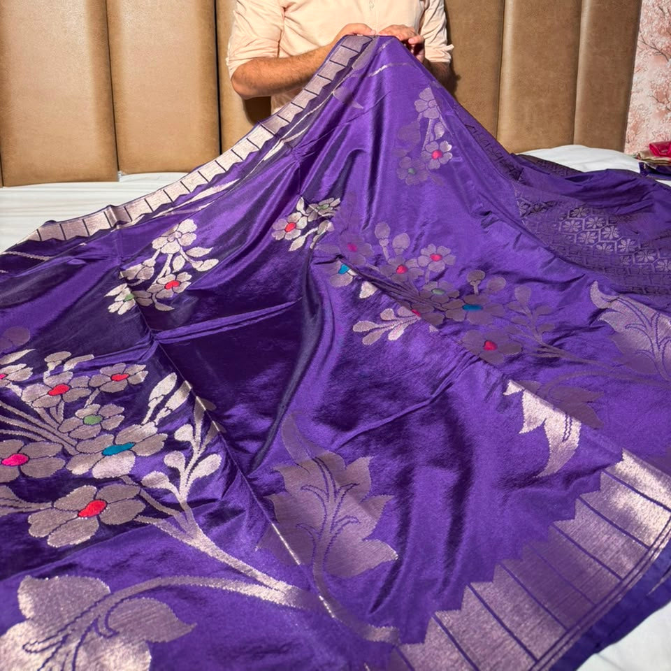 Light Purple Meenakari Chinia Silk Banarasi Saree
