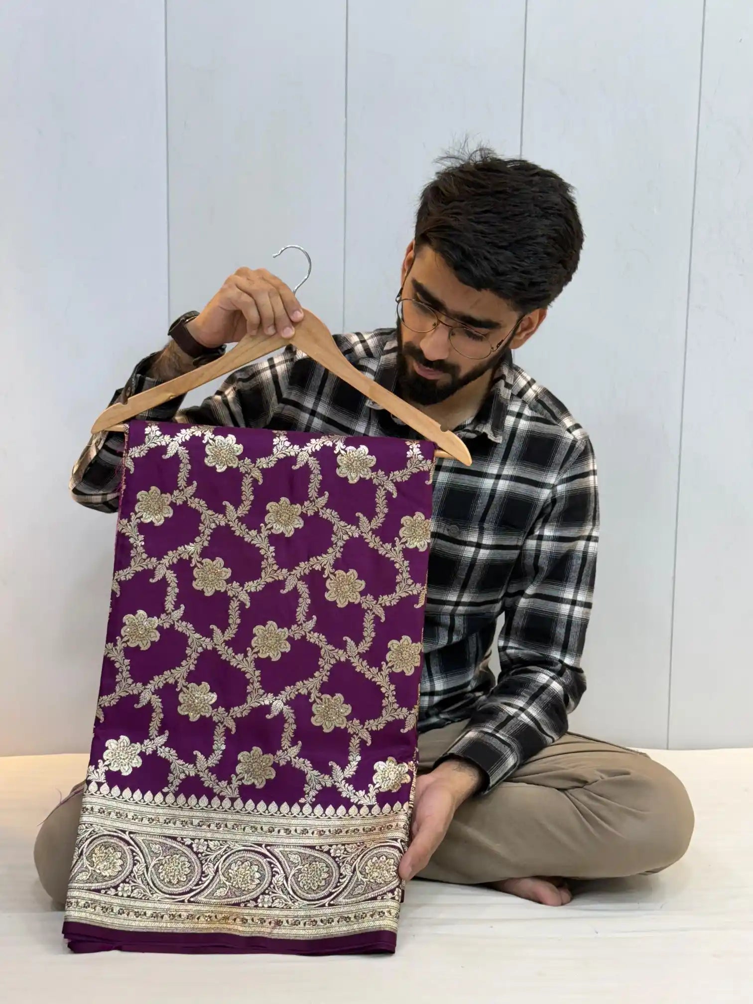 Light Purple Satin Katan Silk Stone Work Banarasi Saree