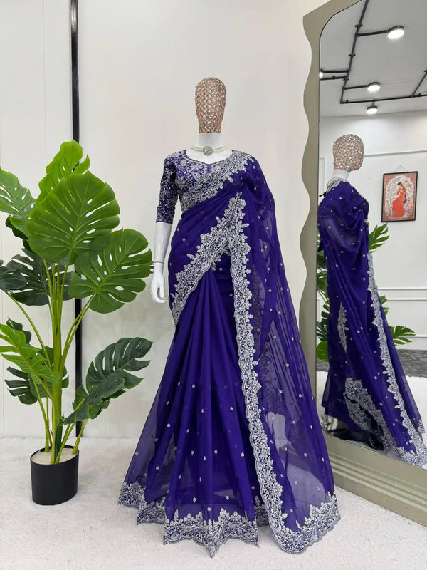 Light Purple Shimmery Georgette Designer Saree